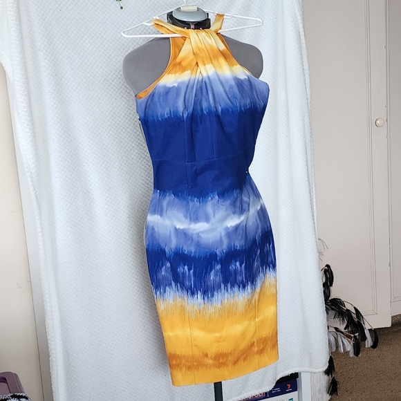 LIKE NEW H&M Woman's size 10 halter blue & yellow long midi dress - Picture 5 of 9